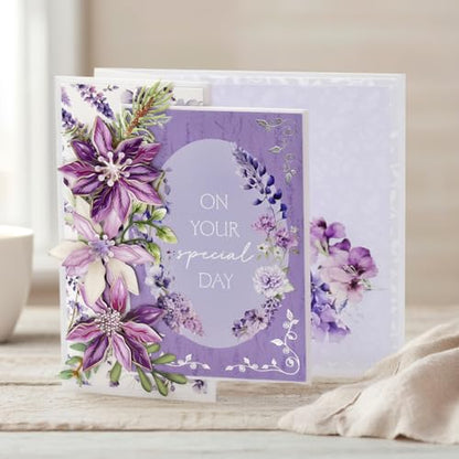 Katy Sue Dusky Violet Blooms, Die Cut Flowers & Leaves Pack. 12 Sheets of Pre-Cut Double-Sided Paper Flowers & Leaves in a Purple Colorway from Card Making Supplies. UK-Made.