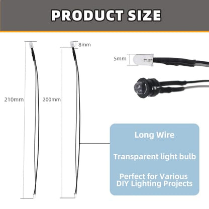 20PCS 12V 5mm Pre-Wired Bright White LED Diodes with Resistor, Includes 20 Black Mounts & 5-Meter Tape, for DIY Illumination, Cabinet/Case Lighting, and Instrument Backlight - color: White