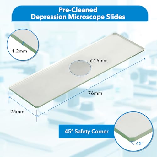 50 Pack Concave Microscope Slides, Pre-Cleaned Optical Glass