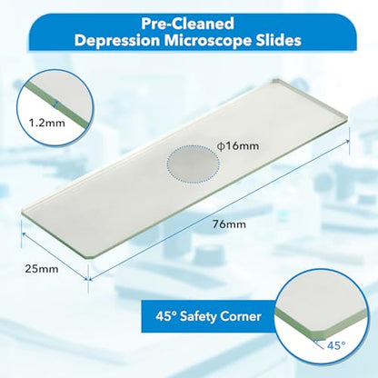 50 Pack Concave Microscope Slides, Pre-Cleaned Optical Glass