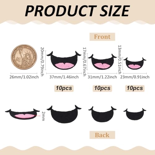 FINGERINSPIRE 30 PCS Felt Mouth for Dolls 3 Size Pink Black Felts Mouths - color: Pink Black 2