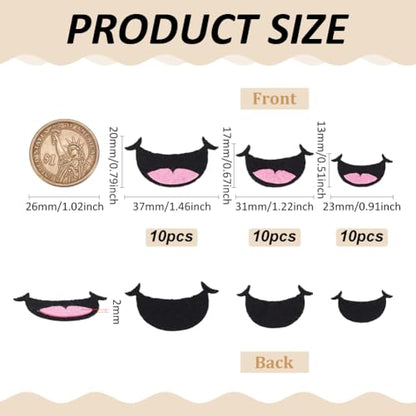 FINGERINSPIRE 30 PCS Felt Mouth for Dolls 3 Size Pink Black Felts Mouths - color: Pink Black 2