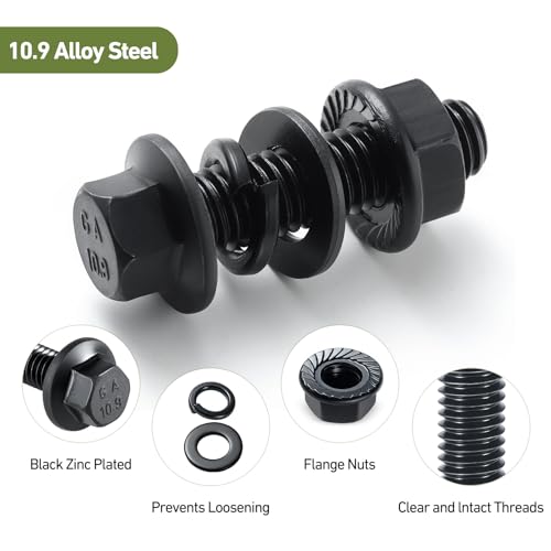 M6-1.0 Bolt Flange Hex Bolt Assortment,360Pcs Metric Bolts and Nuts Kit Serrated Flange Nuts Washers,10.9 Alloy Steel Black Zinc Plated (M6x12/16/20/25/30mm) - size: Black M6 360PCS Flanged Bolt