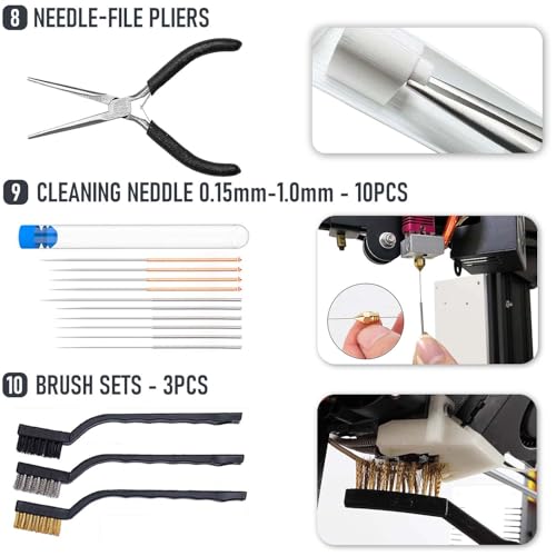 3D Printer Tool Kit Essential 3D Printer Tools for Removing, Smoothing, Finishing, Cleaning, Deburring, Craving, Measuring, Drilling 3D Printer Accessories for Bambu Lab, Ender3-Finishing - color: All in 1