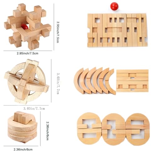Arlai 12 pcs Wooden Brain Teaser Puzzle & Metal 3D Unlock Interlocking