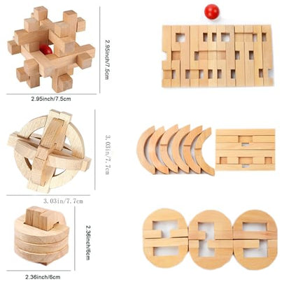 Arlai 12 pcs Wooden Brain Teaser Puzzle & Metal 3D Unlock Interlocking