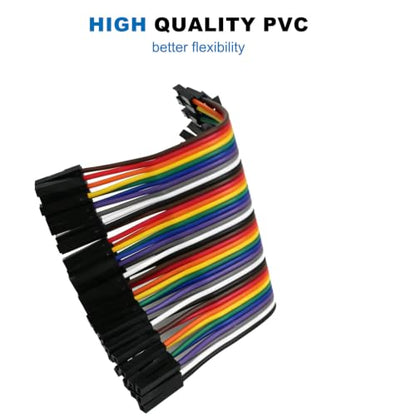 40pcs 10cm Female to Female Dupont Jumper Wire, 40Pin Pin Header Connector Cable Kit 2.54mm Rainbow Ribbon F-F for Arduino Raspberry Pi Board to Board Electronics Prototyping - size: 10cm 40PCS F-F