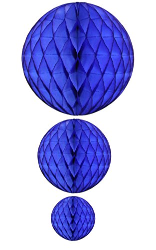 Dark Blue Honeycomb Balls, Set of 3 (12 inch, 8 inch, 5 inch) - color: Dark Blue