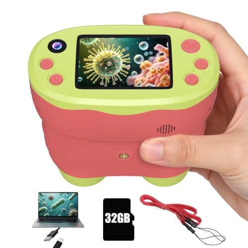 1000X Handheld Microscope for Kids 2.0" Screen 32GB Card Included - color: Red