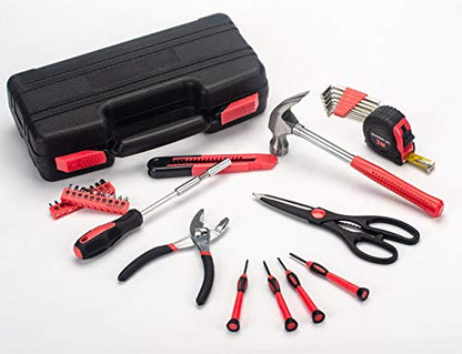 39-Piece General Tool Set-Essential Household Hand Tool Kit with Portable Toolbox Storage Case (Red)