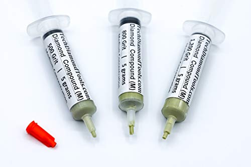 TechDiamondTools Diamond Polishing Paste Kit — 3 Grits (500, 800, 1200) | USA Made | Oil-Based Syringes | Progressive Polishing Set for Metal, Glass, Gemstone, Knife, Jewelry | 25% Diamond Powder - size: 500 800 1200 Grit, style: Medium 25% concentration