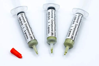 TechDiamondTools Diamond Polishing Paste Kit — 3 Grits (500, 800, 1200) | USA Made | Oil-Based Syringes | Progressive Polishing Set for Metal, Glass, Gemstone, Knife, Jewelry | 25% Diamond Powder - size: 500 800 1200 Grit, style: Medium 25% concentration