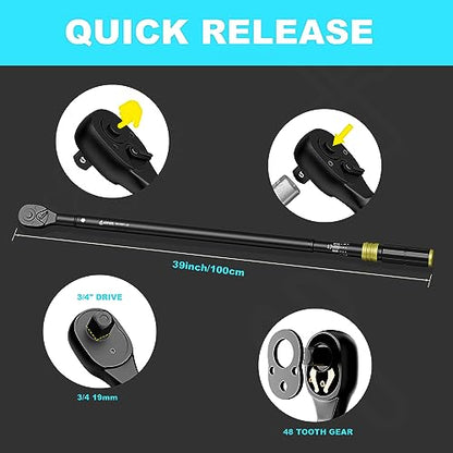 ANPUDS 3/4" Click Torque Wrench, 100-750 Ft-Lb/135.5-1017 Nm, Heavy Duty - size: 100-750 ft-lb / 135.5-1016.3 Nm