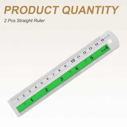 HARFINGTON 2pcs Metal Straight Ruler 15cm Metric SAE Aluminum Alloy Measuring Rulers Scale Tool with Hole for Measure Study Reading Classroom Office, Green - color: Green, size: 15cm