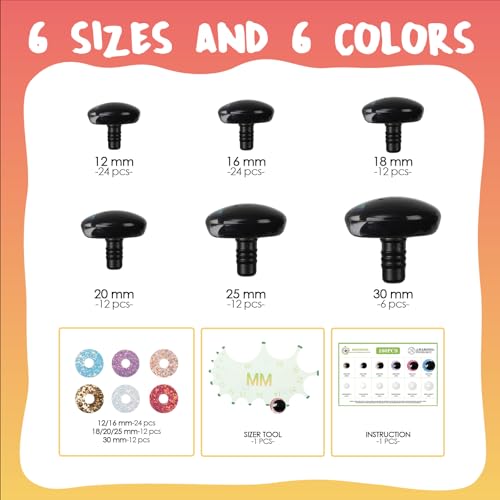 MUCUNNIA 180pcs 12-30mm 3D Mermaid Moon Safety Eyes for Dolls with Washers - color: moon new glitter