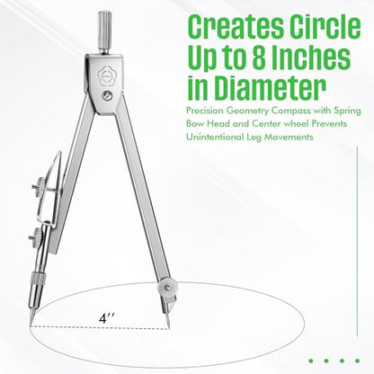 EBOOT Drawing Compass and 6 in Protractor Geometry Set, Green - color: Green