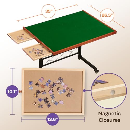 JoyBerri Jigsaw Puzzle Table with Drawers – Adjustable Height, All Ages - style: Green