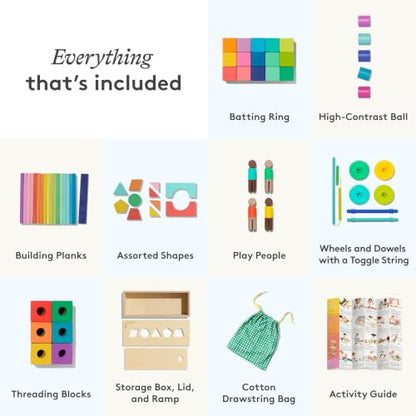 LOVEVERY | The Block Set | Solid Wood Building Blocks and Shapes + Wooden Storage Box, 70 Pieces, 18 Colors, 20+ Activities, Toddler Block Set and Converts into a Pull Car, Ages 12 to 48+ months