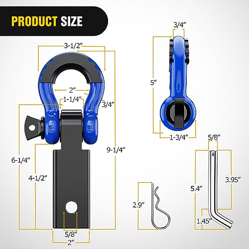 Nilight Shackle Hitch Receiver 2inch for Vehicle Recovery with 3/4" Shackle - color: Black+Blue