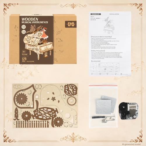 3D Puzzles for Adults Wooden Piano Box Building Sets 1:18 Scale Model Kit Music Box Construction Puzzles Unique Gift for Men Women Birthday Christmas 128 PCS