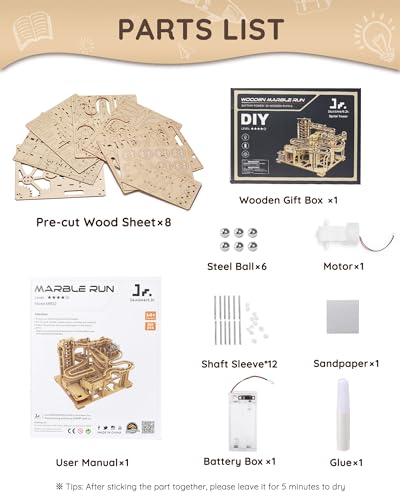 SainSmart Jr. 3D Wooden Puzzles for Adults, 225 PCS Marble Run Wood to Build, Electric Driven Mechanical Model Building Kit, DIY Gift for Aged 14+, Roller Coaster