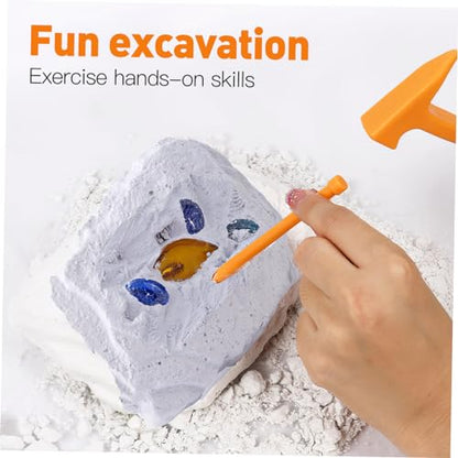 3 Sets Dino Fossils Dig Kit Archaeological Excavation Tools for Kids, Plastic Digging Hammer Chisel Brush Scraper Magnifier Science Kits for Dinosaur Eggs and Gem (Pack of 3) - size: Small (Pack of 3)