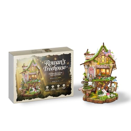 Fairy Treehouse Book Nook Kits for Adults with Warm LED Lights - color: Rowan's Tree House