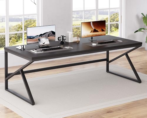 HSH Extra Long Black Computer Desk, 78 inch Large Home Office 2 Person Desk - color: Black Oak, size: 78 Inch