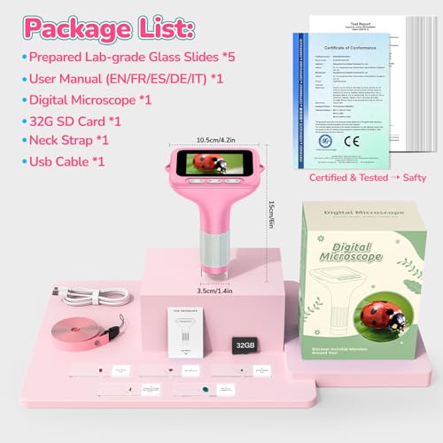 Kids Digital Microscope with 3-Inch Screen: STEM Toy Science Gift Ages 4-12 - color: Pink