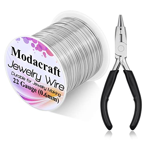 Modacraft 22 Gauge Silver Wire for Jewelry Making with Jewelry Pliers, Craft Wire Beading Wire Tarnish Resistant Copper Wire - color: Silver, size: 22 Gauge