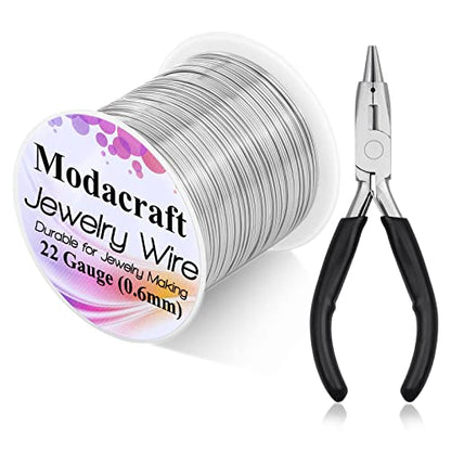 Modacraft 22 Gauge Silver Wire for Jewelry Making with Jewelry Pliers, Craft Wire Beading Wire Tarnish Resistant Copper Wire - color: Silver, size: 22 Gauge