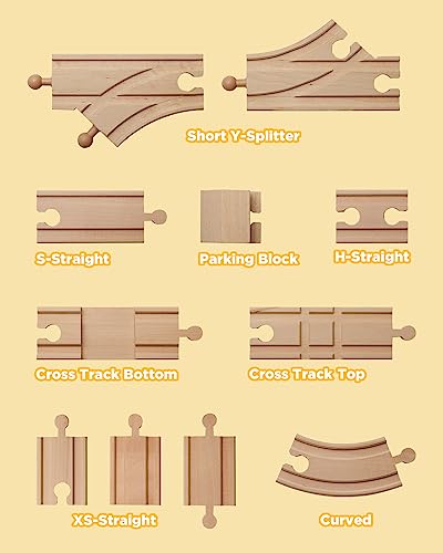 SainSmart Jr. Wooden Train Track 52 PCS, Track Expansion Compatible with All Major Brands Toddler Railway Toy Train Set Boys Train Set 3+