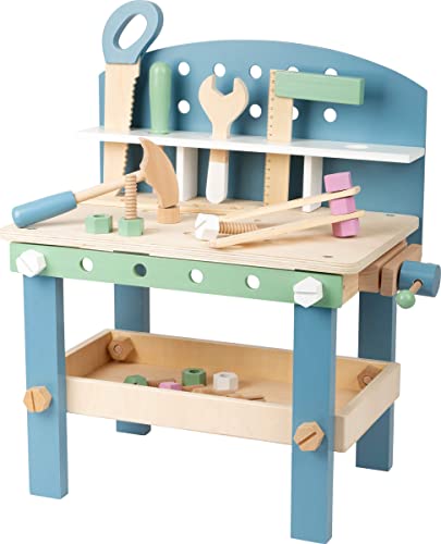 Compact Wooden Workbench by Small Foot –Tool Bench Set in Nordic Theme – 21+ Piece Playset Includes Hammer, Saw, Screwdriver, Nails, Screws and Measuring Stick – Improves Motor Skills – Ages 3+ Years