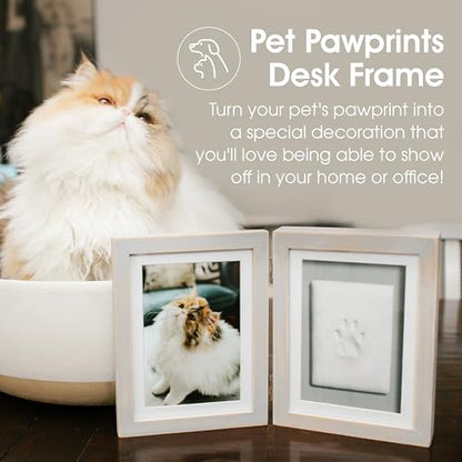 Pearhead Pet Paw Print Photo Frame and Clay Imprint Kit, Distressed Gray - color: Distressed Wood Pawprint Desk Frame