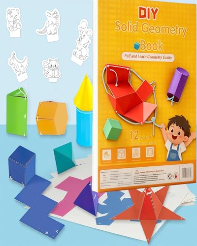 Pull String 3D Geometry Learning Book - Fun Volume & Surface Area Formula Teaching Tool with Braided Rope Design (12-Model Version) - style: English Version)