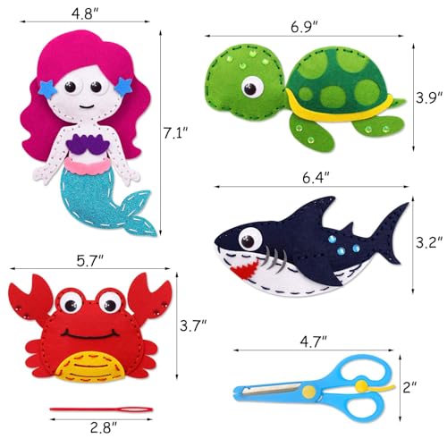 CiyvoLyeen Sea Animals Sewing Kit Mermaid DIY Felt Plush Craft Kit Make Your Own Ocean Animals Gifts for Beginner Boys and Girls Educational Kids Art Craft Supplies Set of 12 - color: Ocean-12 Pcs