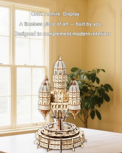 3D Wooden Puzzle for Adults – SkyCity Floating Castle Music Kit with LED Lights & Rotating Mechanism, DIY Mechanical Building Set, Hobbies Puzzle Models for Teens & Collectors - style: SkyCity Floating Castle