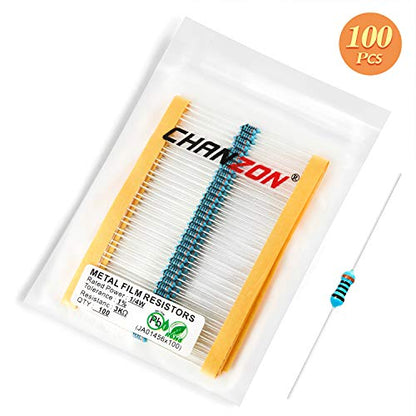 Chanzon 100pcs 1/4W (0.25W) 3K Ω ohm Metal Film Fixed Resistor - size: [1-4ZC08] 3K ohm