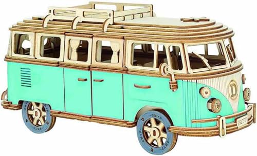 3D Adult and Children's Wooden Puzzle, 3D Puzzle, 3D Camping car Wooden, Puzzle Model, Manual Assembly, Hands-on Practice of Thinking, DIY Home Decoration, (Camping car (Blue)) - style: Camping car (blue)