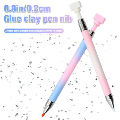 ZYNERY 2PCS Diamond Art Pen, Diamond Painting Pens Refillable, Glue Clay Pens for Rhinestones, Gem Art Rhinestone Picker Tool for 5D Gem Painting Includes 12 Glue Clay Refills - color: 2 Gradient Pens + 12 Glue