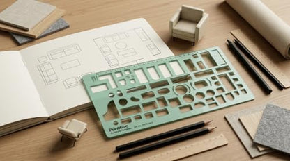 Printtoo Furniture Template Stencil, 2mm Thick Clear Green Acrylic Interior Design Ruler, Furniture Layout Cutouts with Measurements, Drafting Tool for Architects, Students & Designer - color: Series-PRTD-2412A