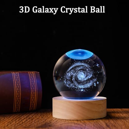 3D Galaxy 60mm Crystal Ball Astronomy Universe Gifts 3D Galaxy Crystal Globe Science Space Themed Physics Gifts Night Light lamp for Kids Men Him Dad Science Teacher - style: 3D Galaxy