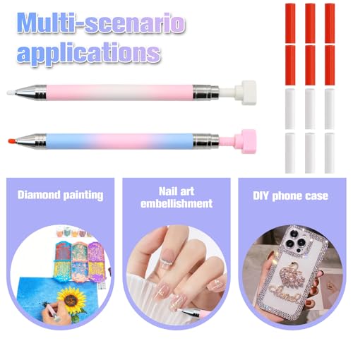 ZYNERY 2PCS Diamond Art Pen, Diamond Painting Pens Refillable, Glue Clay Pens for Rhinestones, Gem Art Rhinestone Picker Tool for 5D Gem Painting Includes 12 Glue Clay Refills - color: 2 Gradient Pens + 12 Glue