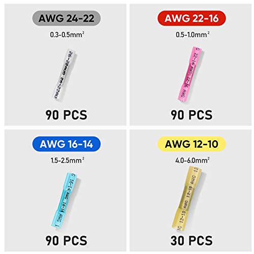 TICONN 300PCS Heat Shrink Butt Connectors, Crimp Wire Connectors Kit - size: 300 PCS-4Sizes