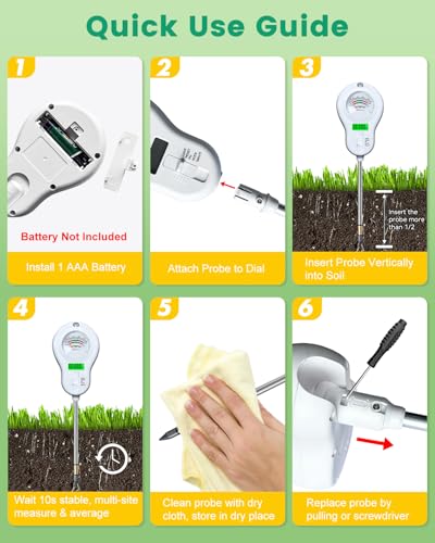 6-in-1 Soil Tester with 3 Probes - Soil Moisture, pH, Fertility, Temperature, Light & Air Humidity Meter, Soil Test Kit for Garden, Lawn, Indoor and Outdoor Plants