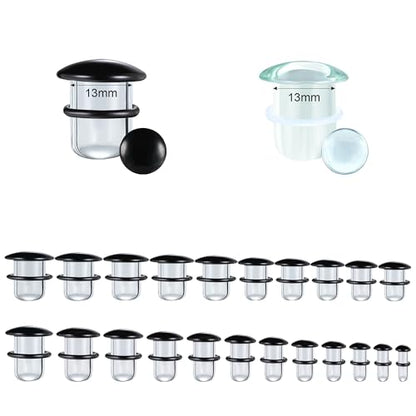 Glass Ear Stretching Kit Gauges 3mm-25mm Single Flare Plugs 4Pcs - color: Clear/Black, size: 13mm（1/4"）