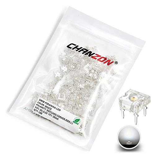 CHANZON 100 pcs 3mm Piranha Superflux White LED Diode Lights (DC 3V 20mA) - color: A) White (100pcs)