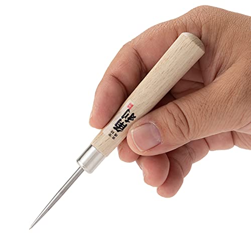 KAKURI Awl Tool for Sewing, Scratch Wood, Leather, Punch, Book Binding, Sharp Japanese Stainless Steel Scratch Awl 4-3/4" Multitool, Maple Wood Handle, Made in Japan - size: 4-3/4"