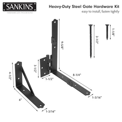 2 Set Anti Sag Corner Brace Bracket, Heavy Duty No Sag Frame Kit with Self-Locking Latch, Black Kit for Wooden Fence, Shed Doors, Driveway Gates, Corral Gates, Wood Windows