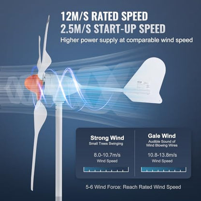 VEVOR 800W Wind Turbine Generator, 12V Wind-Turbine Kit, 3-Blade Power Generator with MPPT Controller & 2.5m/s Startup Speed, Suitable for Home, Farm, RVs, Boats (Tower Pole Not Included) - style: 12V 800W 3-Blade